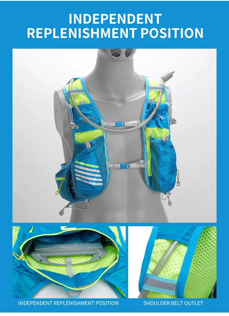 running hydrating vest backpack 8L, cycling hydrating backpack hiking marathon hydrating, with 1.5L water bag 500ml water bottle