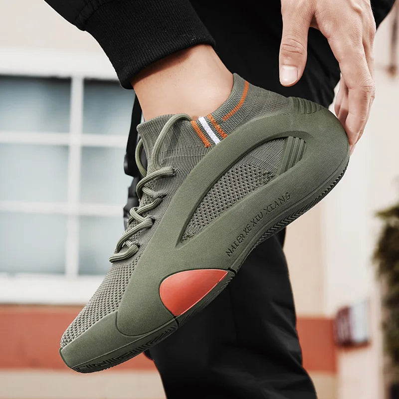 Green Men's Summer Sports Running Socks Shoes Breathable Mesh Thick Bottom Heightening Teenagers Casual Mesh Round Toe Shoes
