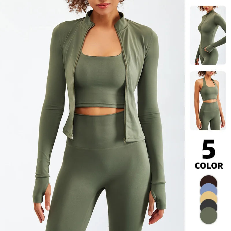 Newest Zipper Long Sleeve Yoga Set 2PCS High Waist Fitness Sport Gym Suit Sportwear Women Set Workout ClothesTracksuit Academic