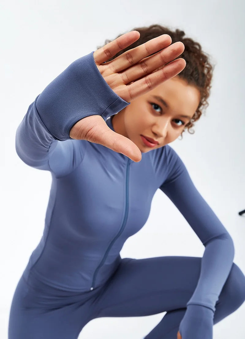 Newest Zipper Long Sleeve Yoga Set 2PCS High Waist Fitness Sport Gym Suit Sportwear Women Set Workout ClothesTracksuit Academic