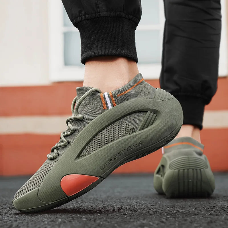 Green Men's Summer Sports Running Socks Shoes Breathable Mesh Thick Bottom Heightening Teenagers Casual Mesh Round Toe Shoes