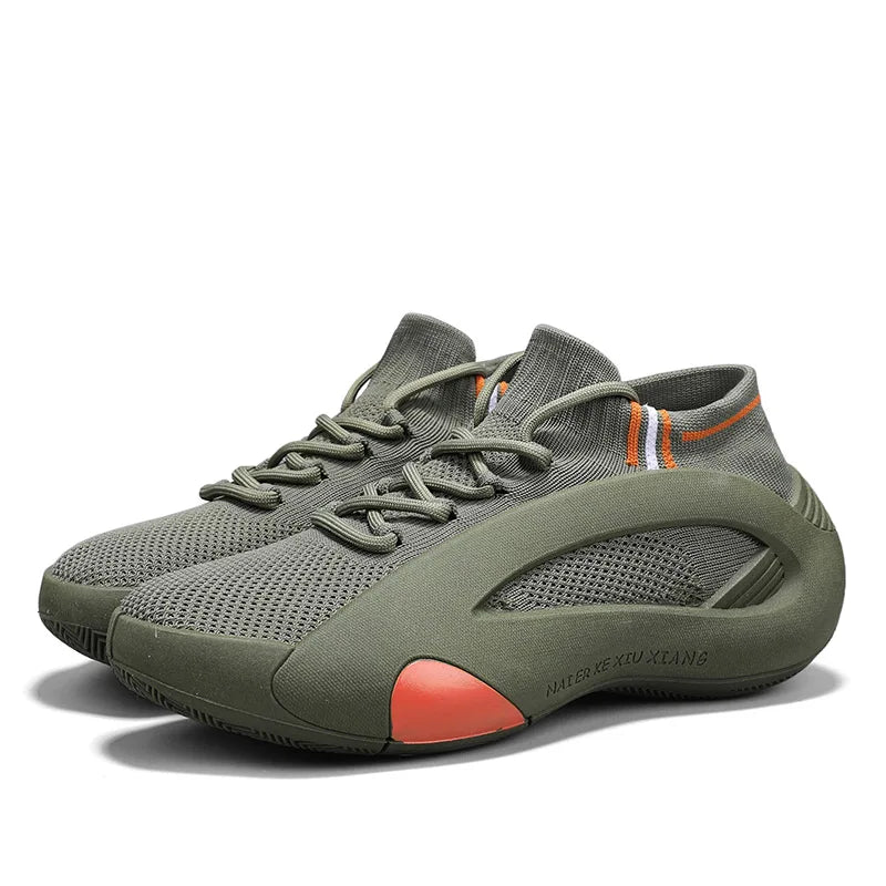 Green Men's Summer Sports Running Socks Shoes Breathable Mesh Thick Bottom Heightening Teenagers Casual Mesh Round Toe Shoes