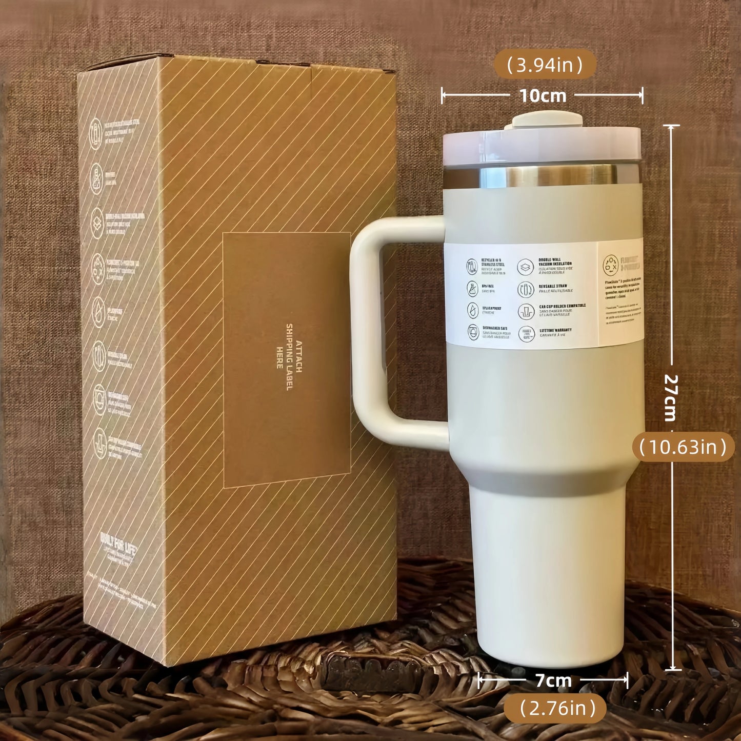 Large Capacity 40oz Vacuum Insulated Car Mug Portable Stainless Steel Water Cup Double Wall Thermal Iced Travel Water Bottle