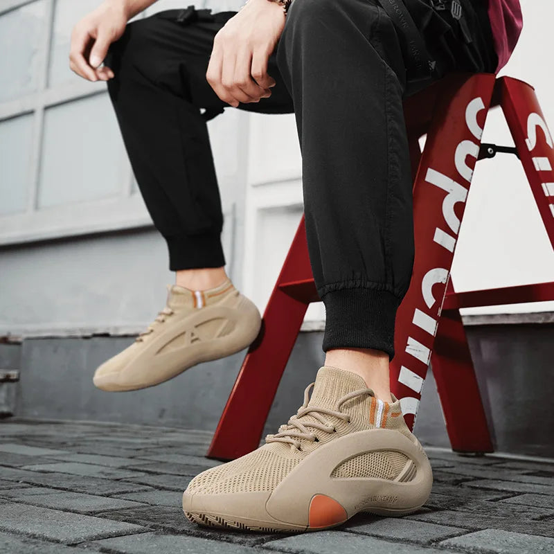 Green Men's Summer Sports Running Socks Shoes Breathable Mesh Thick Bottom Heightening Teenagers Casual Mesh Round Toe Shoes