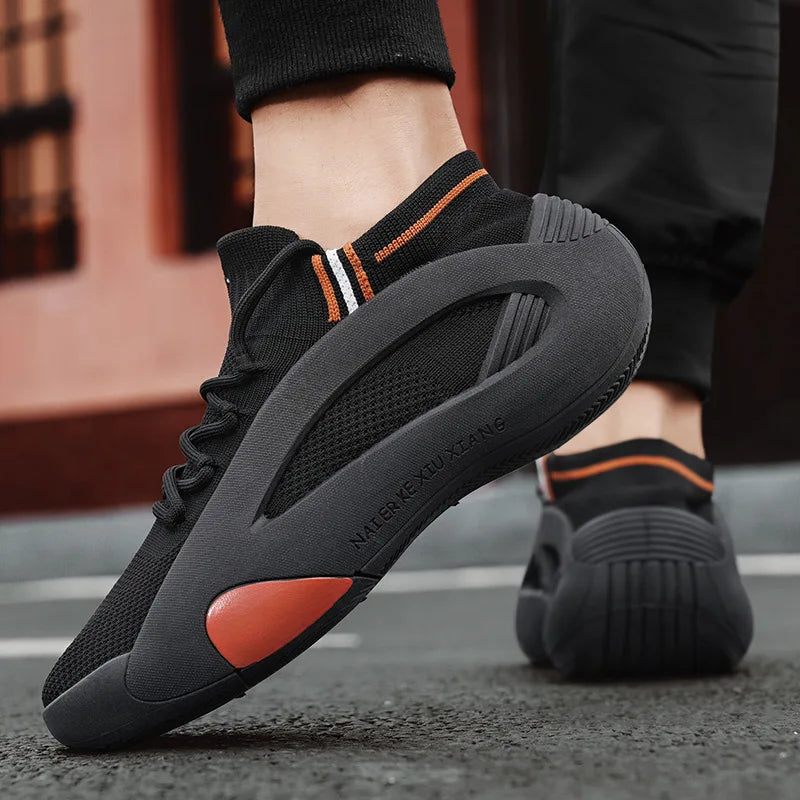 Green Men's Summer Sports Running Socks Shoes Breathable Mesh Thick Bottom Heightening Teenagers Casual Mesh Round Toe Shoes