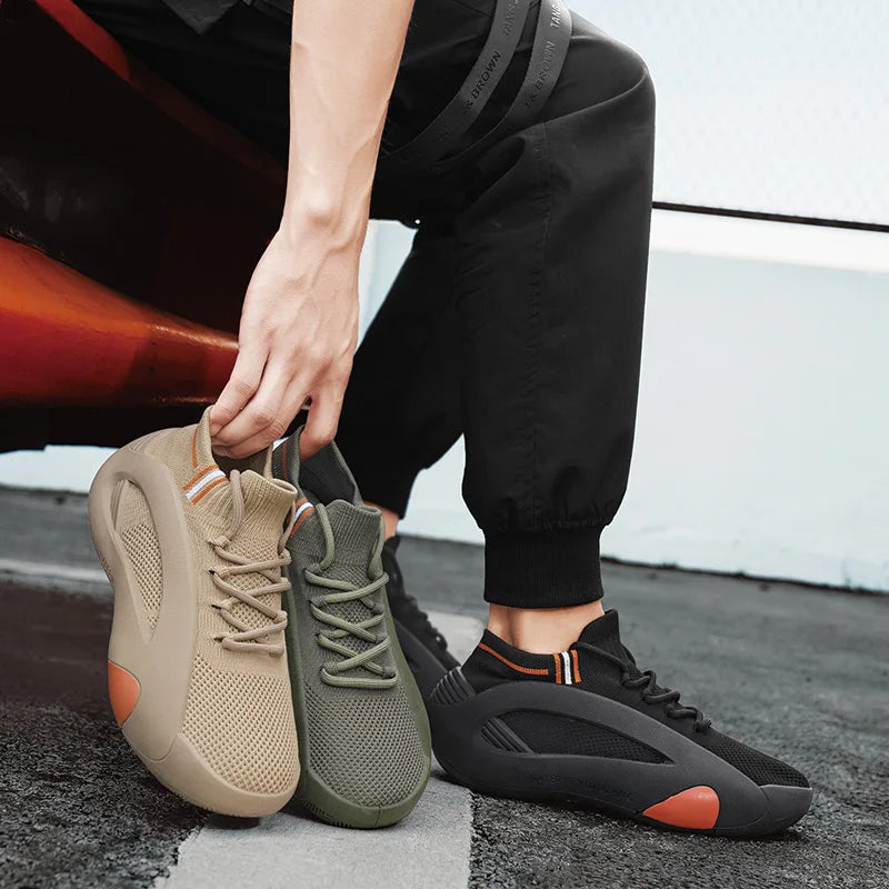 Green Men's Summer Sports Running Socks Shoes Breathable Mesh Thick Bottom Heightening Teenagers Casual Mesh Round Toe Shoes