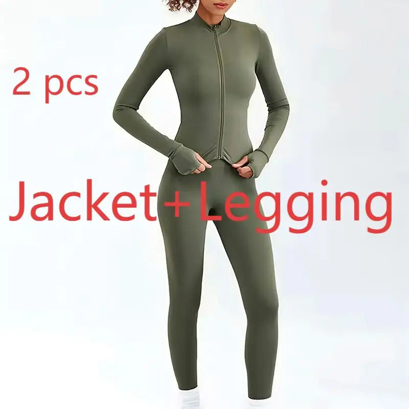 Newest Zipper Long Sleeve Yoga Set 2PCS High Waist Fitness Sport Gym Suit Sportwear Women Set Workout ClothesTracksuit Academic