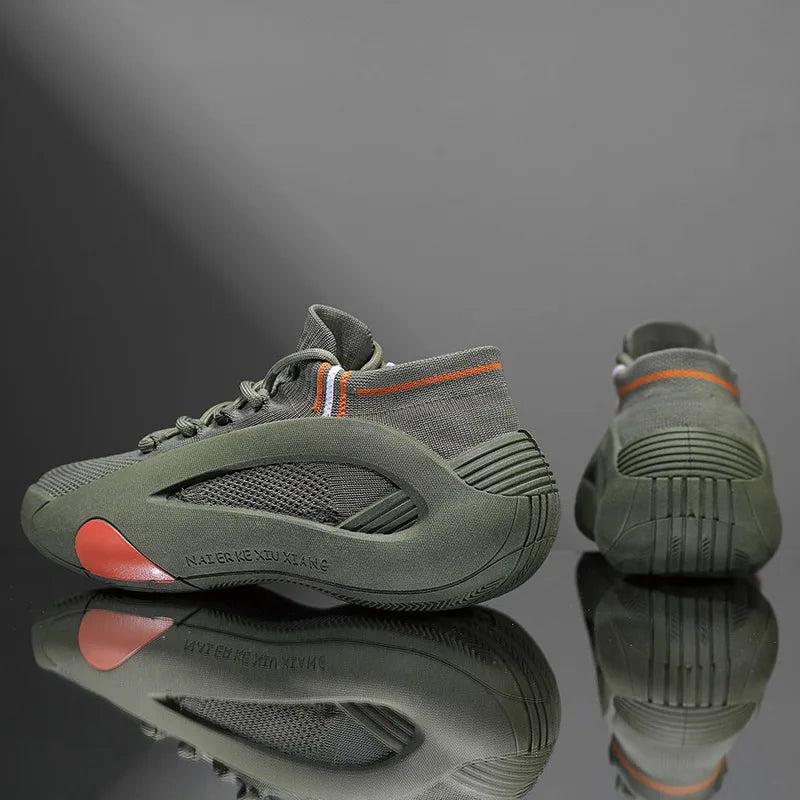 Green Men's Summer Sports Running Socks Shoes Breathable Mesh Thick Bottom Heightening Teenagers Casual Mesh Round Toe Shoes