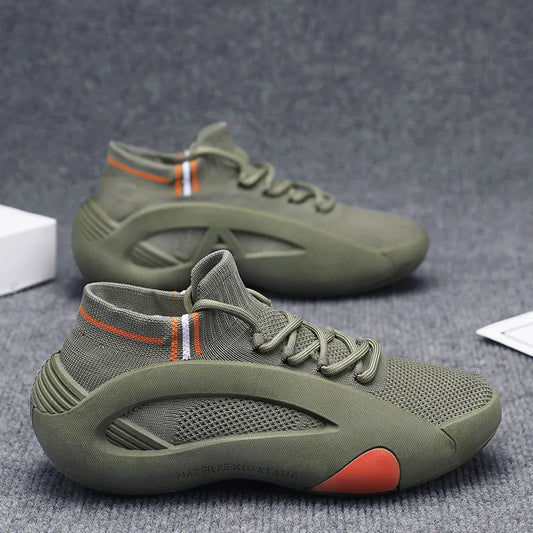 Green Men's Summer Sports Running Socks Shoes Breathable Mesh Thick Bottom Heightening Teenagers Casual Mesh Round Toe Shoes
