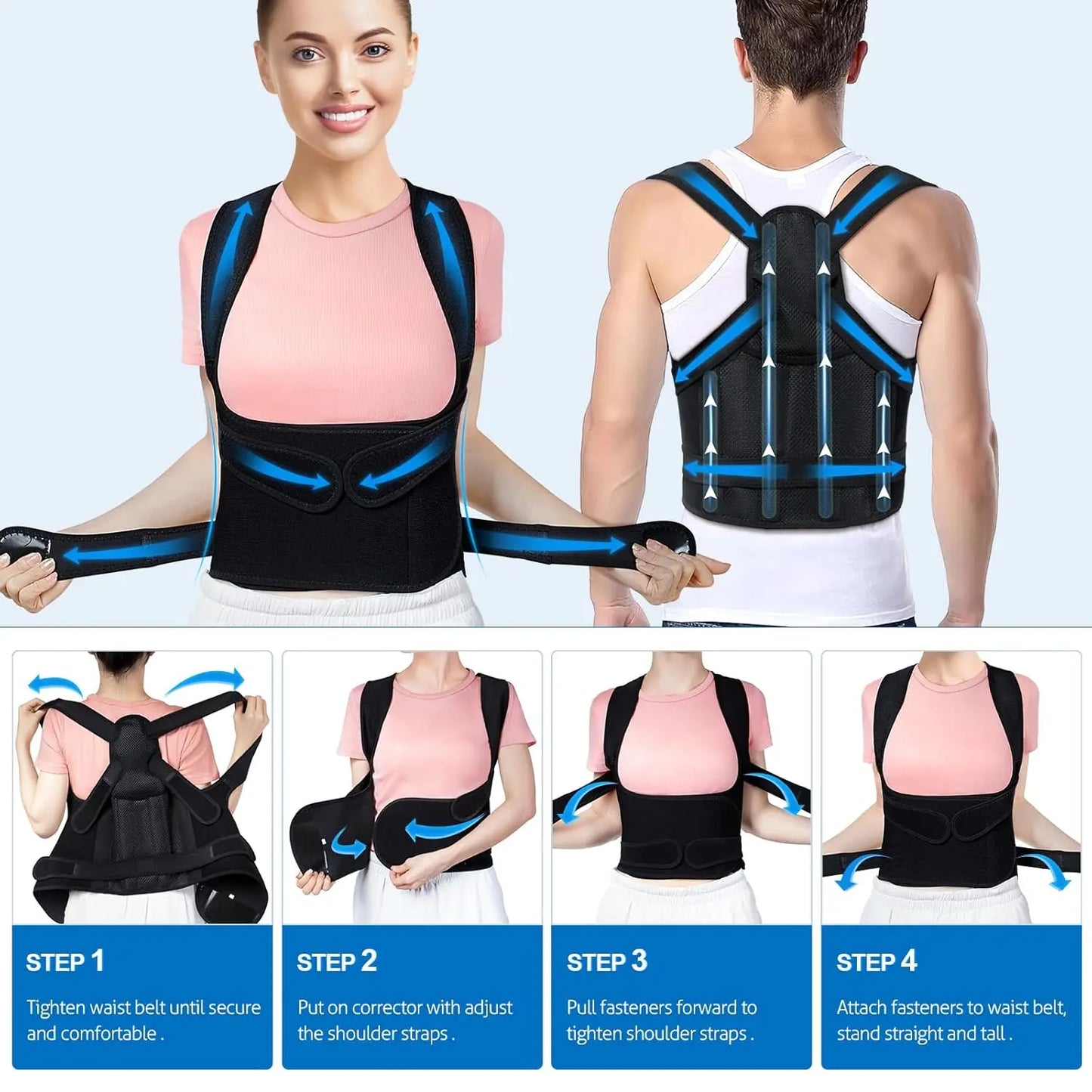 Back Brace Posture Corrector for Women and Men, Shoulder Straightener, Adjustable Full Back Support, Upper and Lower Back  Brace