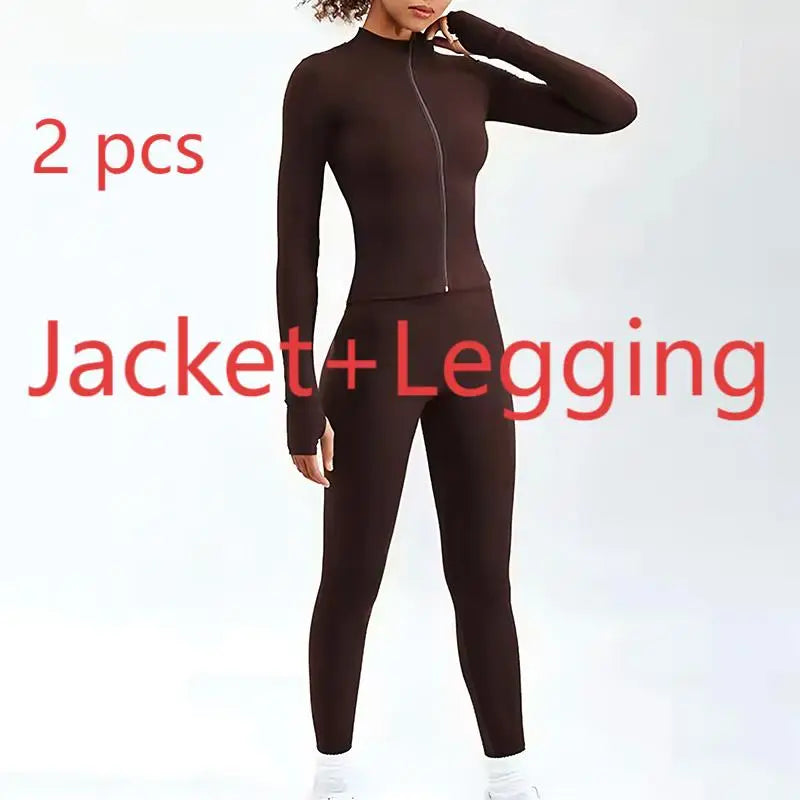 Newest Zipper Long Sleeve Yoga Set 2PCS High Waist Fitness Sport Gym Suit Sportwear Women Set Workout ClothesTracksuit Academic