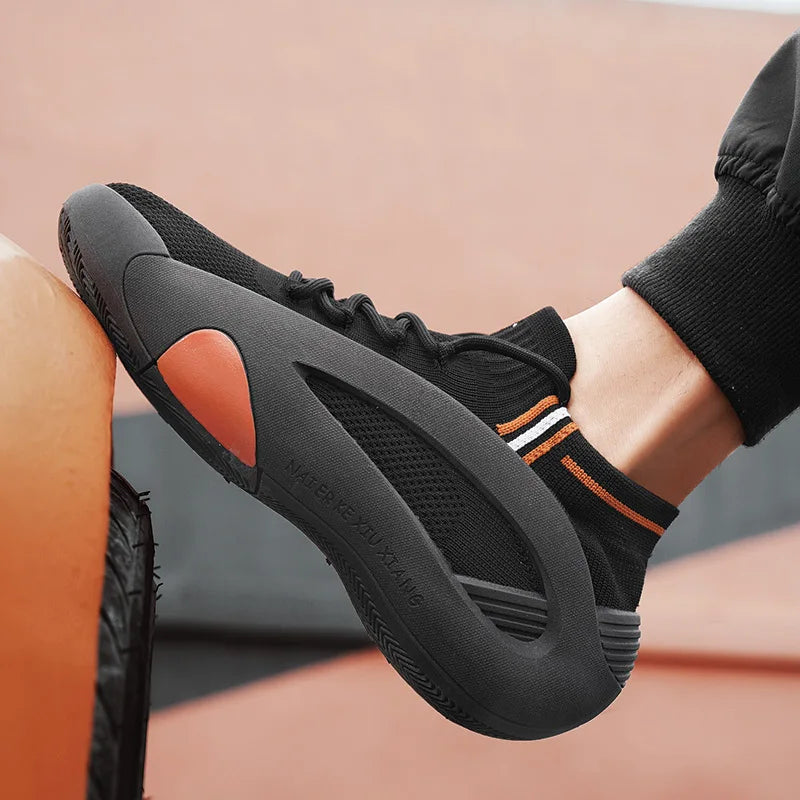 Green Men's Summer Sports Running Socks Shoes Breathable Mesh Thick Bottom Heightening Teenagers Casual Mesh Round Toe Shoes