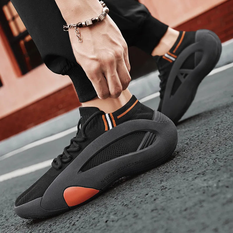 Green Men's Summer Sports Running Socks Shoes Breathable Mesh Thick Bottom Heightening Teenagers Casual Mesh Round Toe Shoes